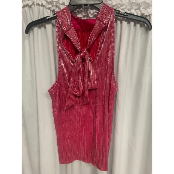 CeCe Metallic Pink Pleated Halter Top Size S –Shimmer Party Blouse with Back Bow - Picture 4 of 4